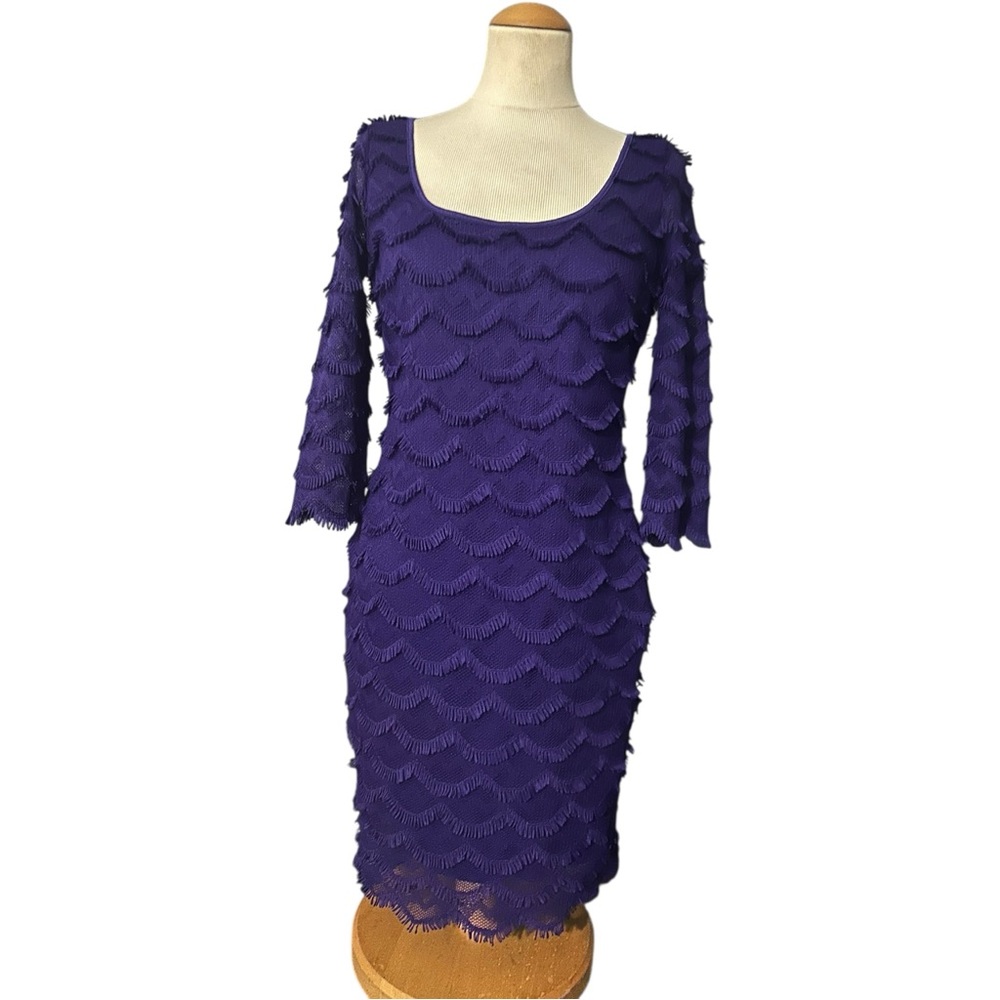 Guess Bodycon Fringe Dress Longsleeve Purple Size 6